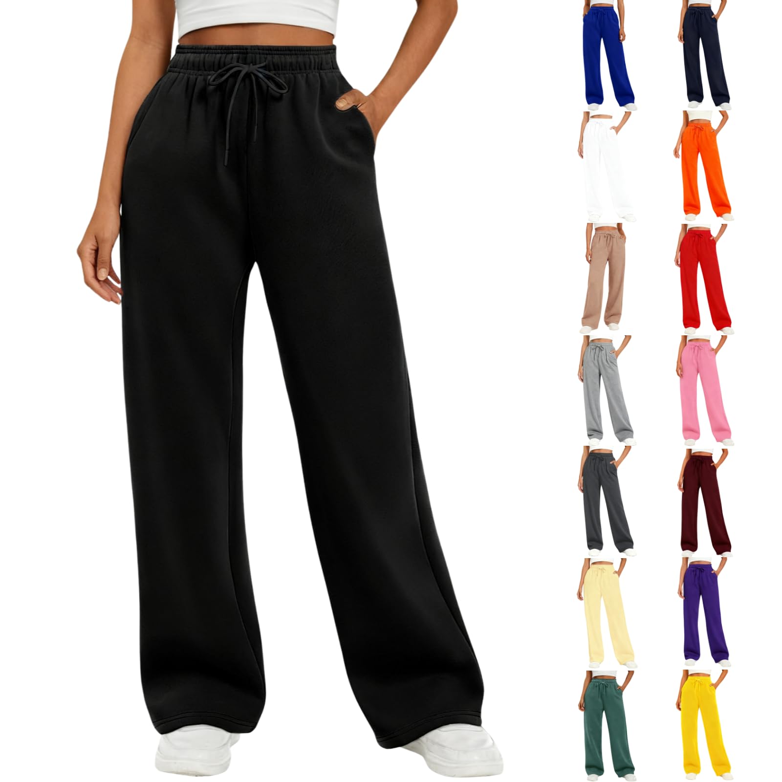 Womens Wide Leg Sweatpants Fleece Lined Baggy Sweat Pants Lounge Fashion Clothing Athletic Joggers with Pockets