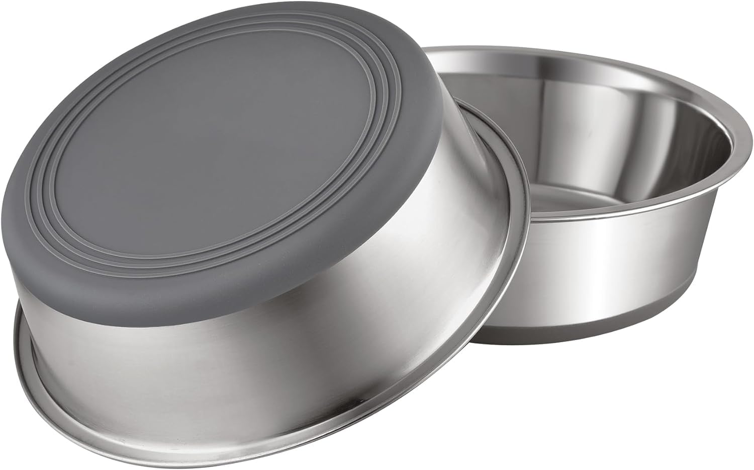 JCAKES 2 Pack Stainless Steel Metal Dog Bowls, Nonslip Rubber Bottom, Dishwasher Safe, Easy to Clean, Each Holds 3.8 US Cup