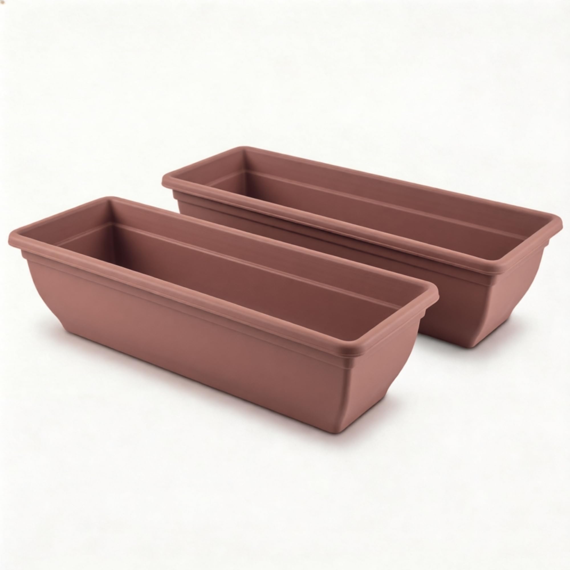 ALLEZ - 2pcs Trough Planter Black - Window Box Planter, Plants Flower Long Pot - Indoor Outdoor Rectangular Planters - Durable Trough Planters For Herbs, Shrubs, Window Sill Pots 60cm (2, Terracotta)