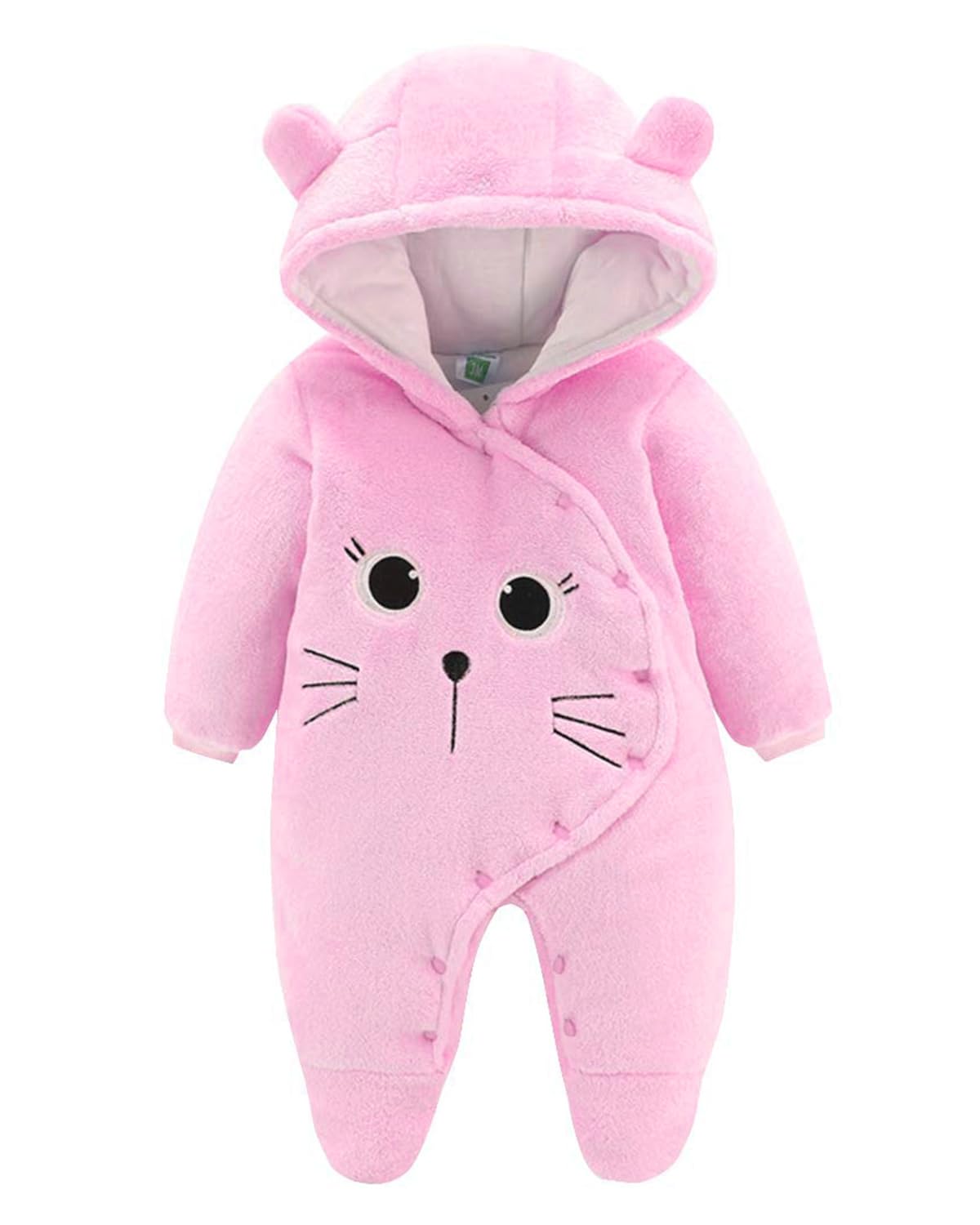 Salopette per Neonato Romper Invernale in Flanella Playsuit con Piedini Felpa con Cappuccio Cartoon,Rosa 0-3 Mesi