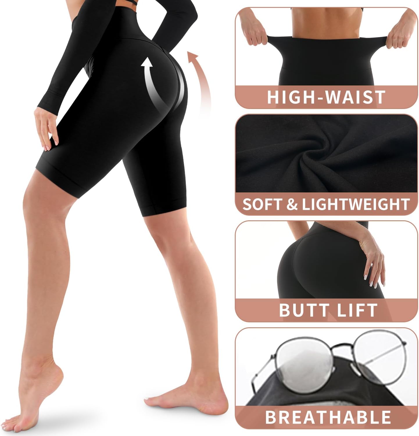 Laite Hebe 3 Pack Biker Shorts Women-High Waisted Tummy Control Workout Yoga Running Athletic Shorts - Image 5