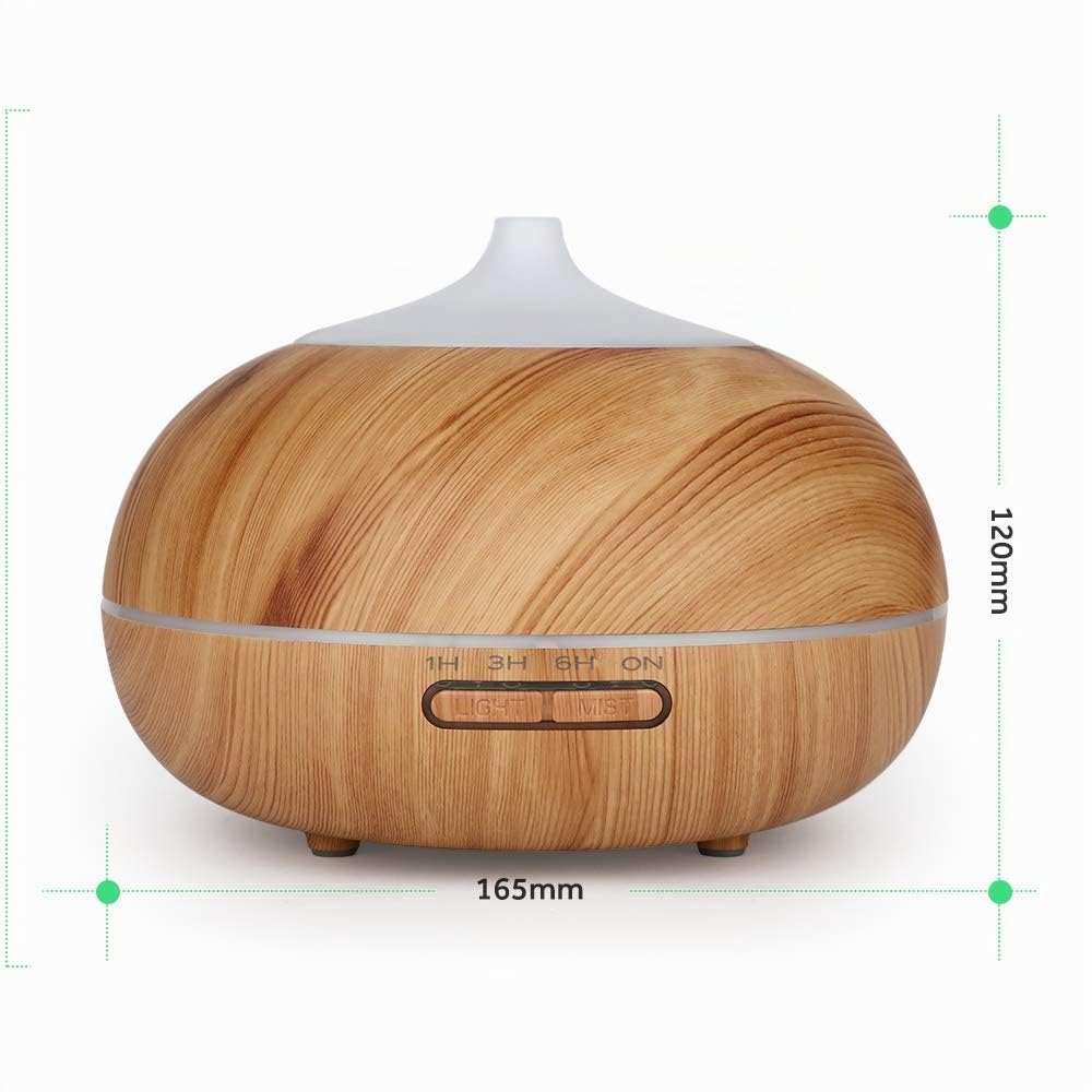 WD&CD Diffusore di Aromi 300ML Diffusore di Oli Essenziali Senz'acqua Spegnimento Automatico / 7 Luci Colorate / 3 Impostazione Timer/Silenzioso - Venatura del Legno Chiaro