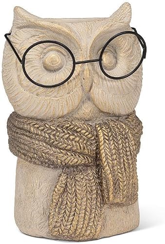 Abbott Collection Owl with Scarf & Glasses Vase, 7.35-Inch, Cement, Tan