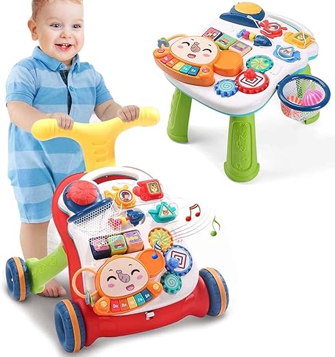 BAKAJI Primi Passi 2 in 1 Trasformabile in Tavolo Centro Attività, Giocattolo...