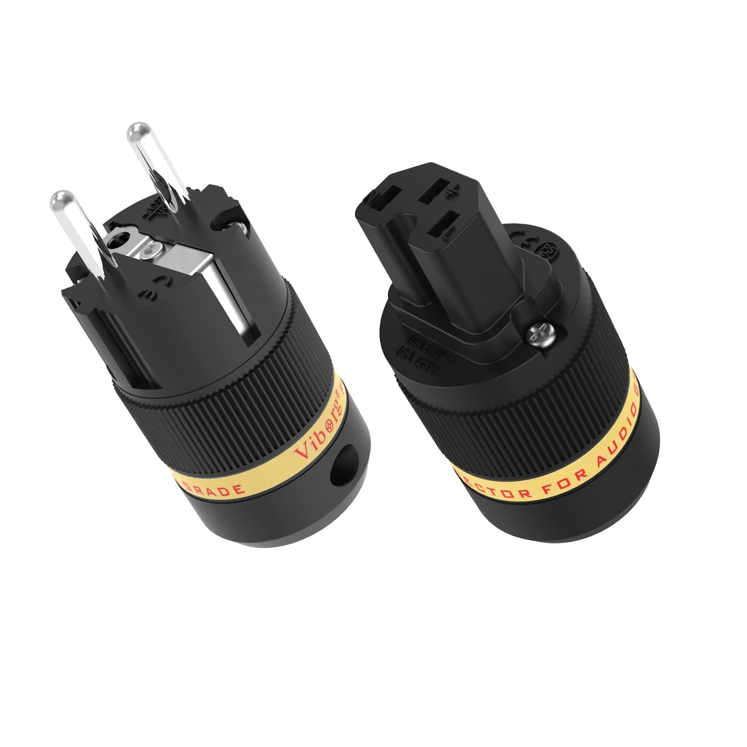 Tertullus VE501R + VF501R - Enchufe de cobre chapado en rodio (conector Schuko de alta gama, para cable de alimentación HiFi DIY)