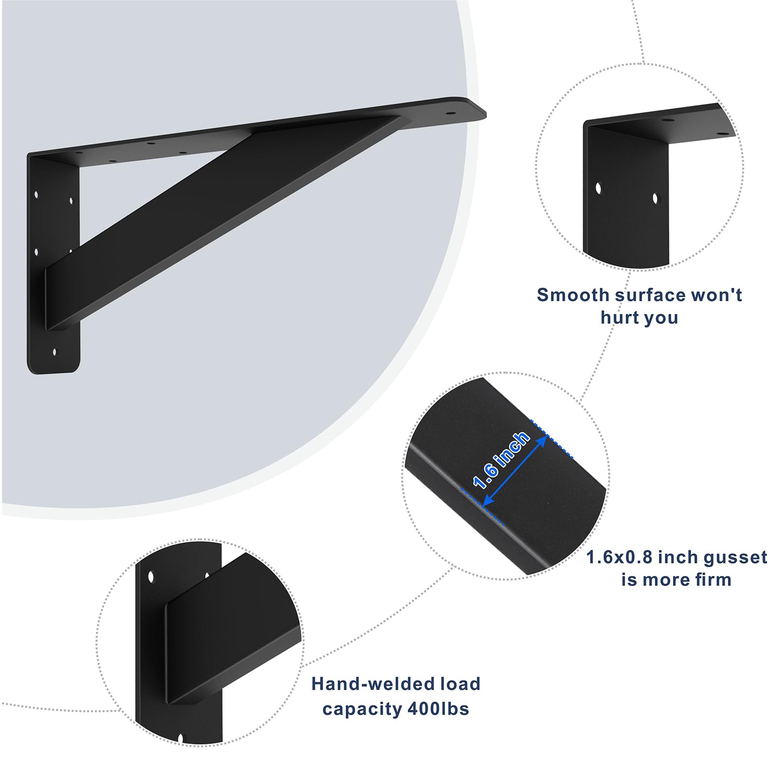 VANROUG Heavy Duty Countertop Support Brackets, 304x152mm - Wall Mounted Solid Shelf Brackets, Max Load 400lbs - Image 3