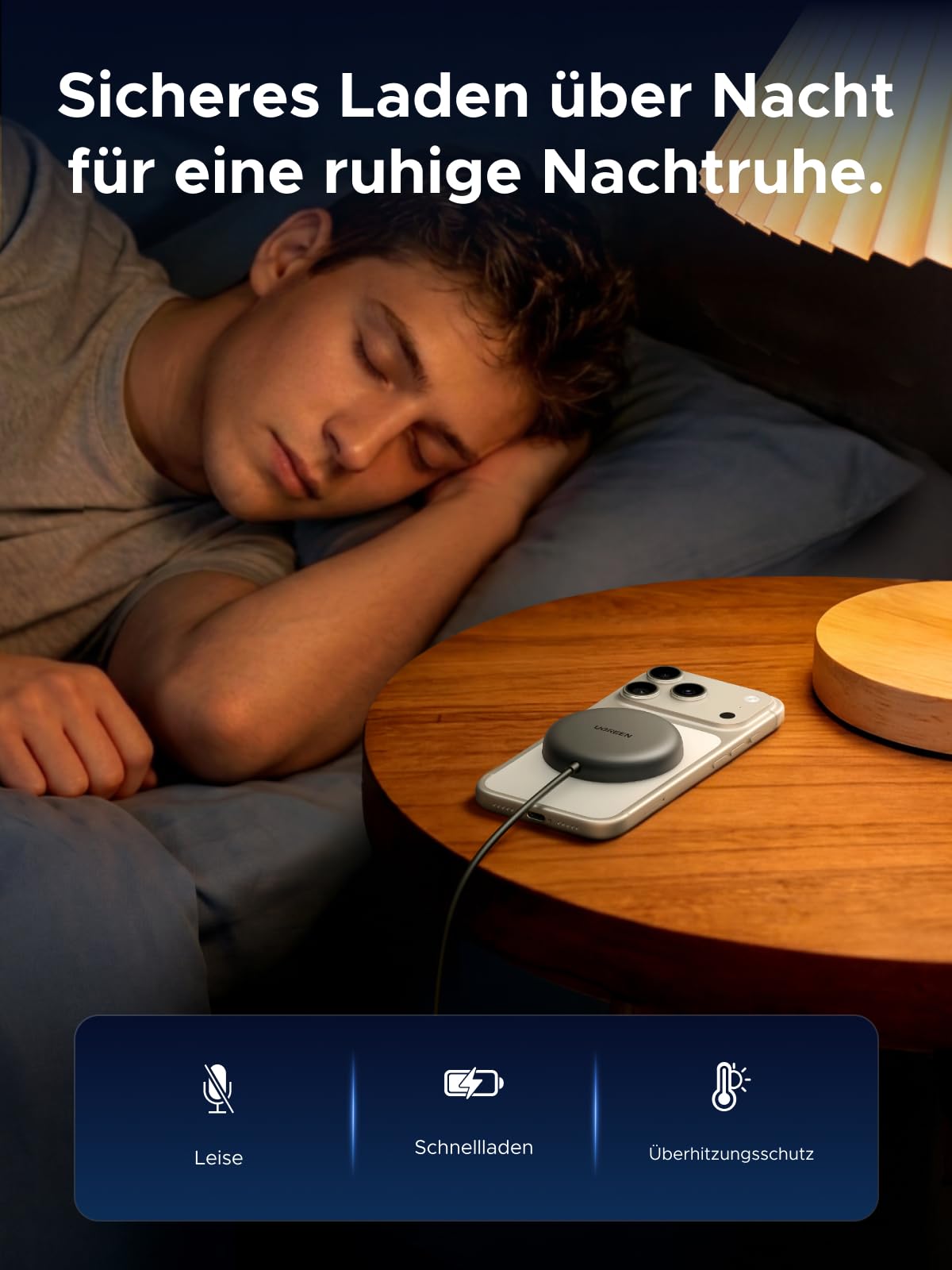 UGREEN Zapix Magnetisches Kabelloses Ladepad 25W, Qi2 zertifizierte iPhone Wireless Charger kompatibel mit MagSafe für iPhone 17/16 Serie, mit 1.5m Kabel - Schwarz