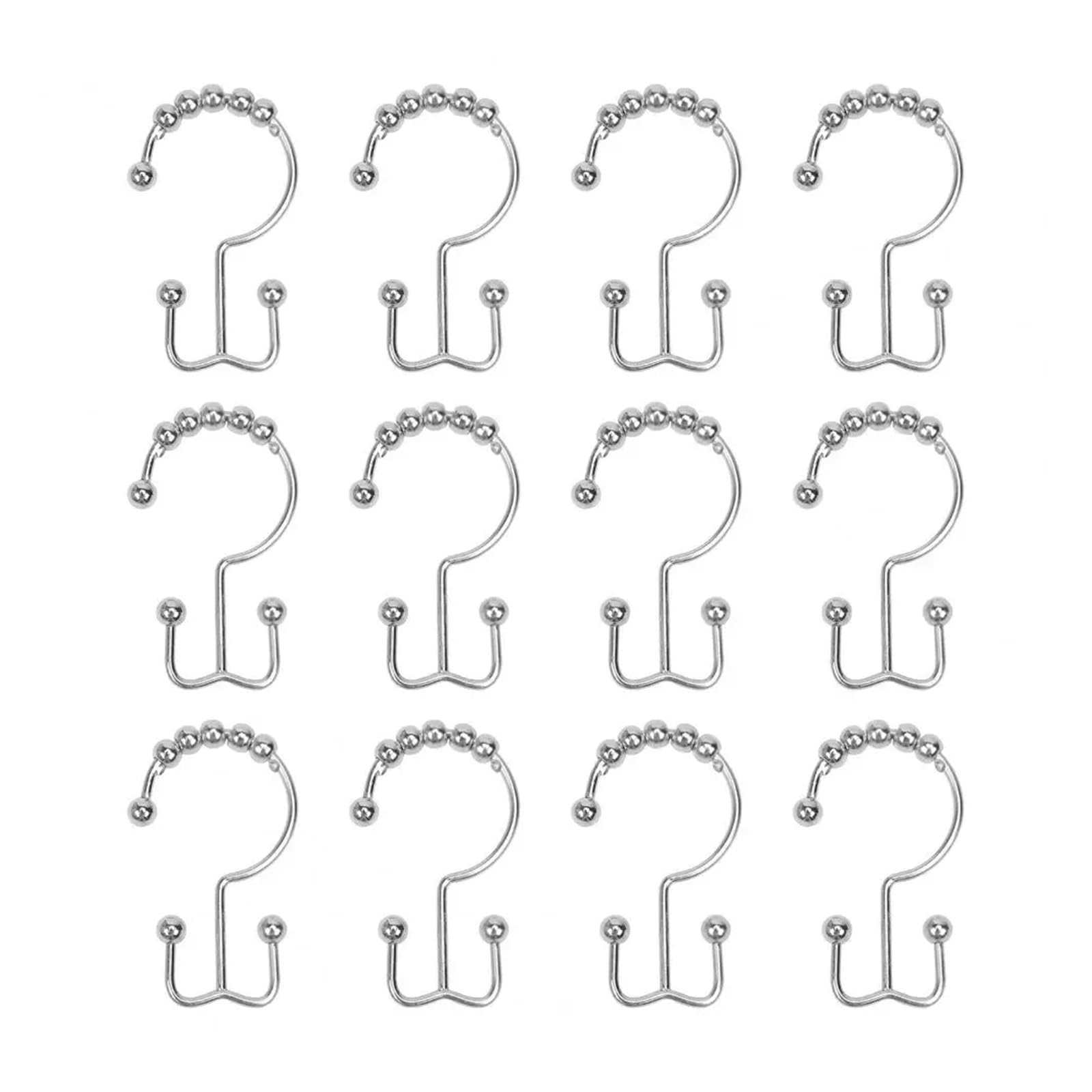 Curtain Hooks 12pcs Stainless Steel Shower Hooks-Smooth Gliding Metal Rings-Double Hook Design(Hg026silver)
