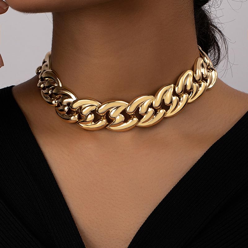 Otxas Chunky Gold & Silver Necklaces for Women - Punk Choker, Cuban Chain, Vintage & Trendy Hip-hop Jewelry2