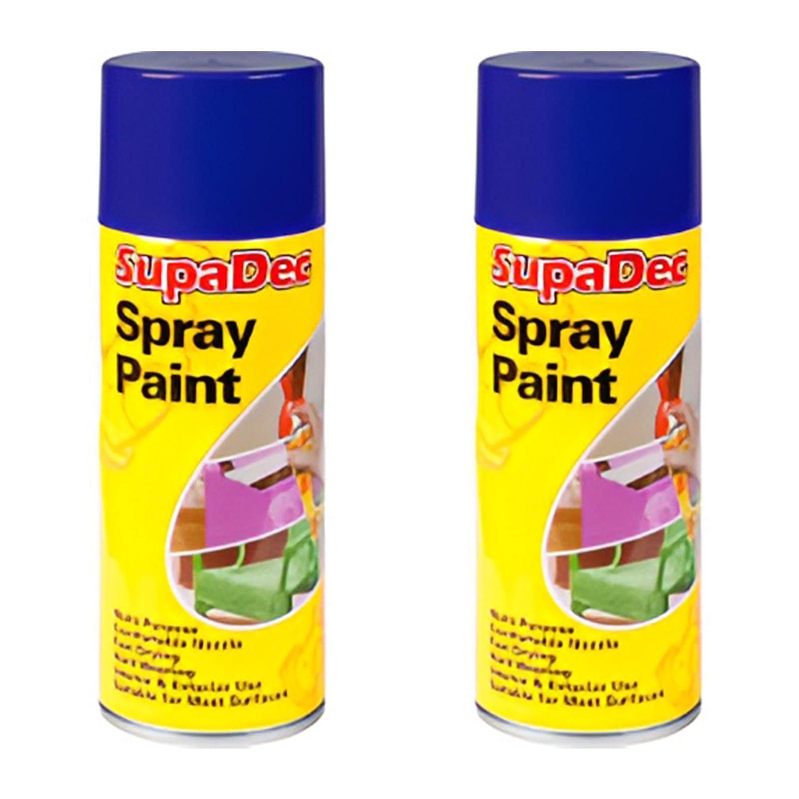 HOCHSTE SupaDec Multi-Purpose Spray Paint, Fast Drying, Durable Finish for Wood, Metal, Masonry, Interior & Exterior Use, Ideal for Craft & Home Projects, 400ml, (Royal Blue, Pack of 2)