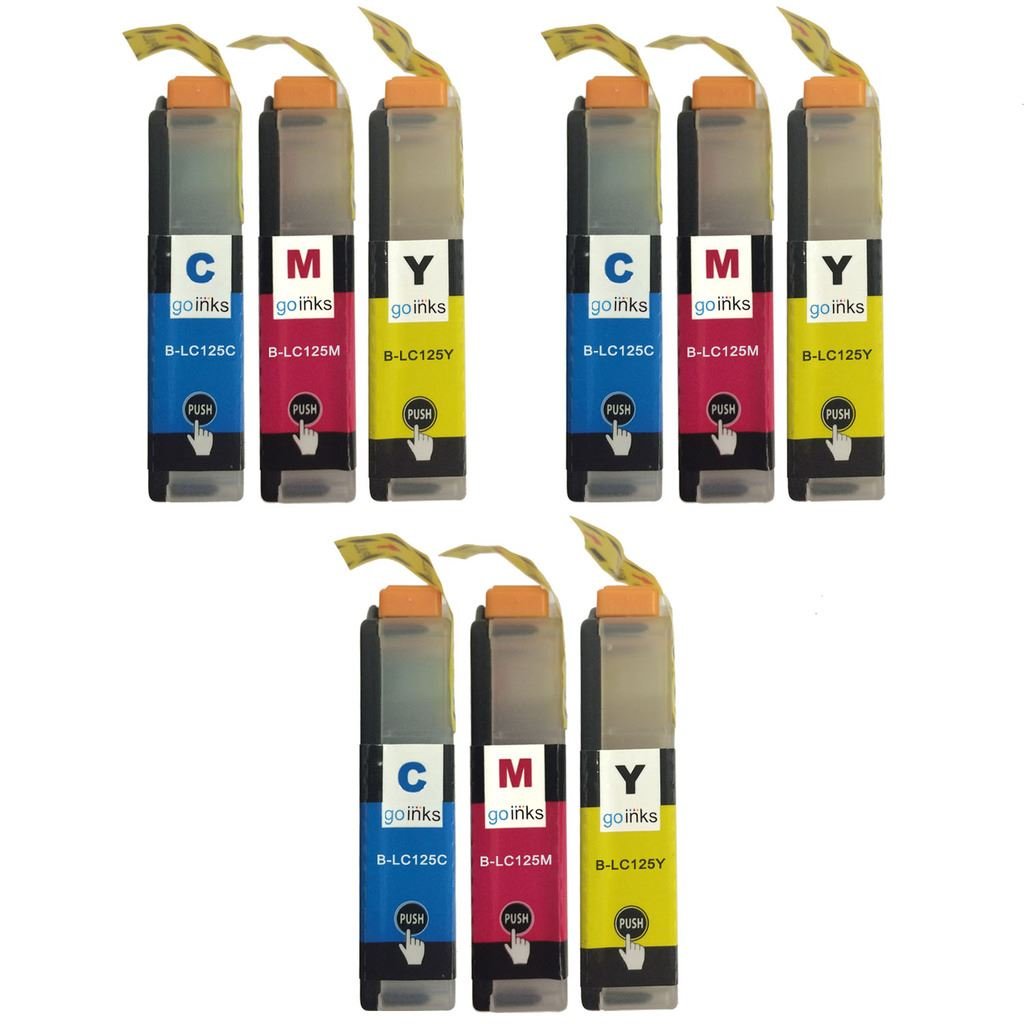 Go Inks®3 C/M/Y Sets of 3 Ink Cartridges to replace Brother LC125XL C/M/Y Compatible/non-OEM for Brother DCP and MFC Printers (9 Inks)