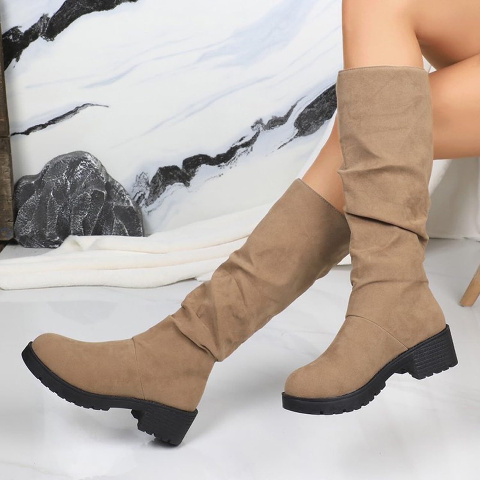 Stivali da donna lunghi in pelle scamosciata, 35-42 EU, con plateau