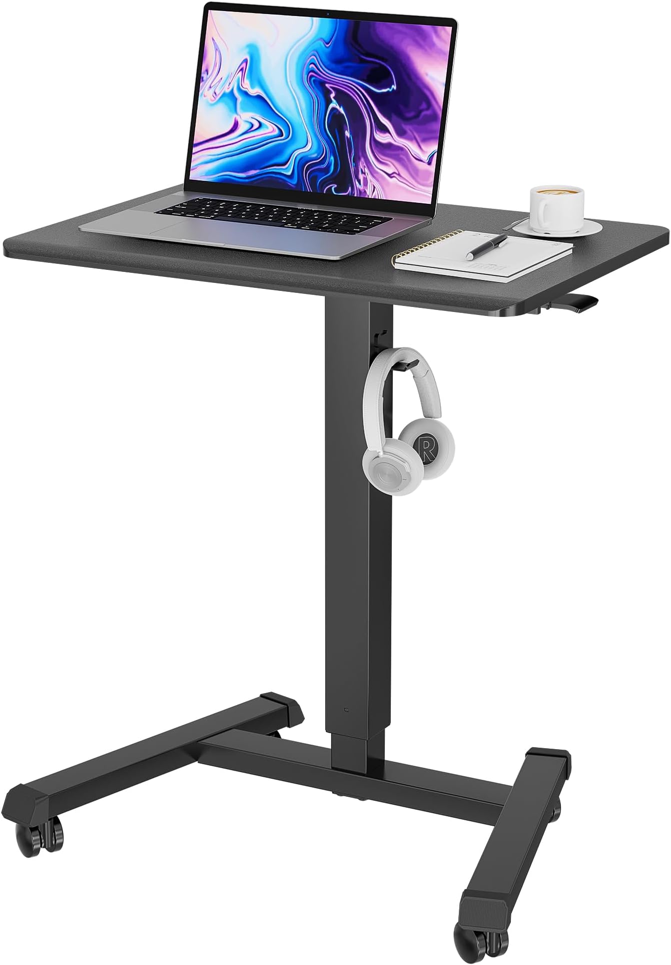 65×45 cm Mobile Standing Desk with 4 Rolling Castors, Height Adjustable Desk on Wheels, Portable Stand Up Desk, Over-Bed Table for Living Room, Bedroom, Medical Use, Ergonomic, Space Saving