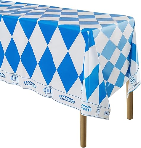 5 manteles de Oktoberfest, decoración de mesa bávara, mantel bávaro, mantel de fiesta azul y blanco para decoración de Oktoberfest, decoración de