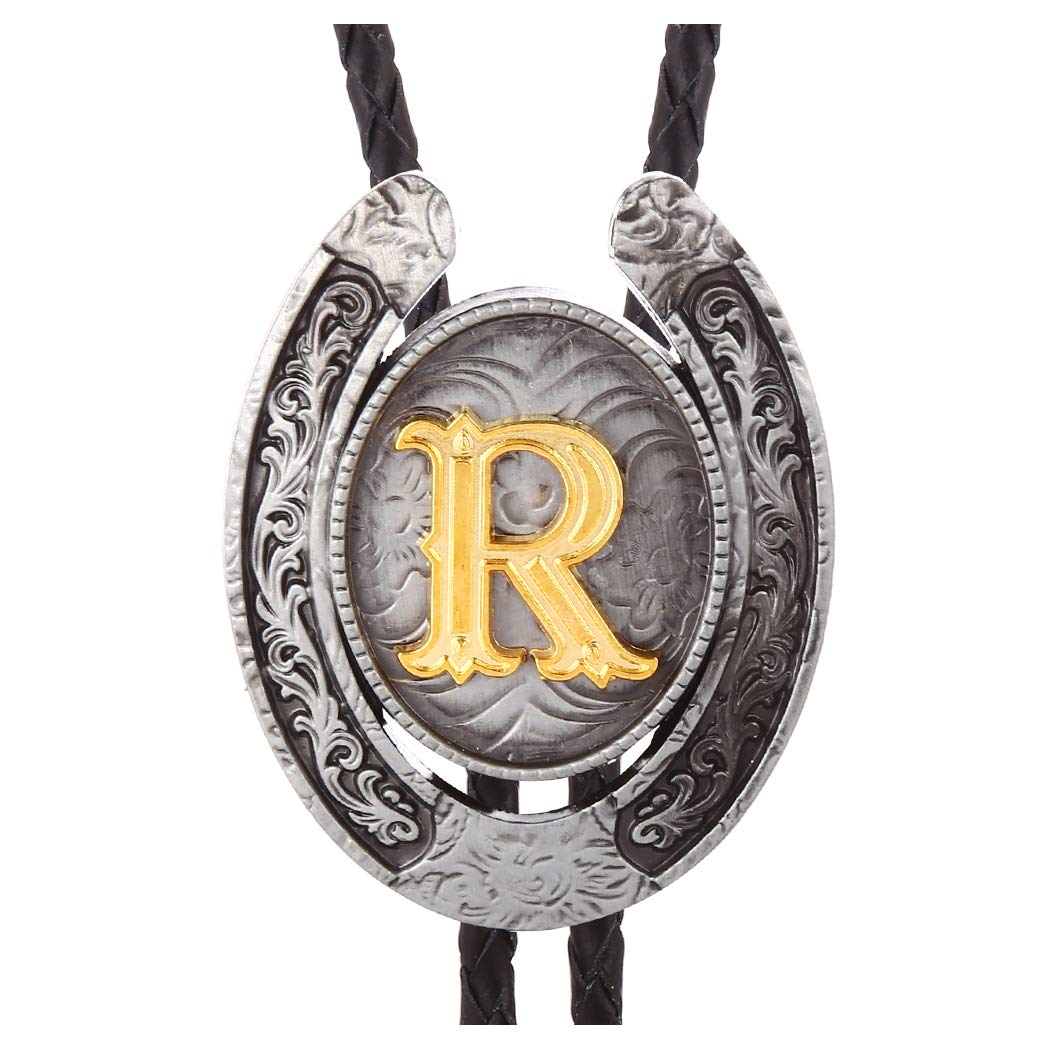 HUABOLA CALYNVintage Bolo Tie for Men- Initial Letter ABCDMJR to Z Western Cowboy Bolo Tie for Women