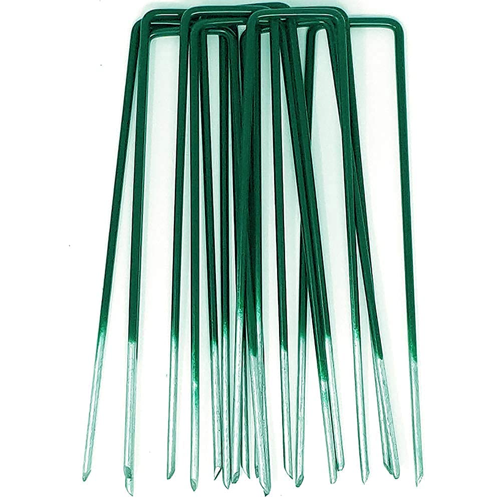GardenPrimeHalf Green Artificial Grass Pegs to pin fake grass, astro turf, weed membrane, garden netting (50, 150mm/6)