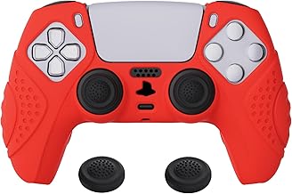 eXtremeRate PlayVital Guardian Edition Capa de silicone macia ergonômica vermelha passion para ps5, película protetora de borracha com Joystick preto para controle de ps5