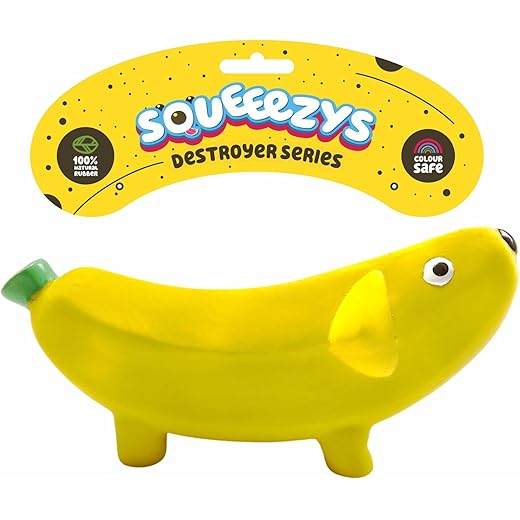 SQUEEEZYS Banana Dog Squeaky Toy - Yellow