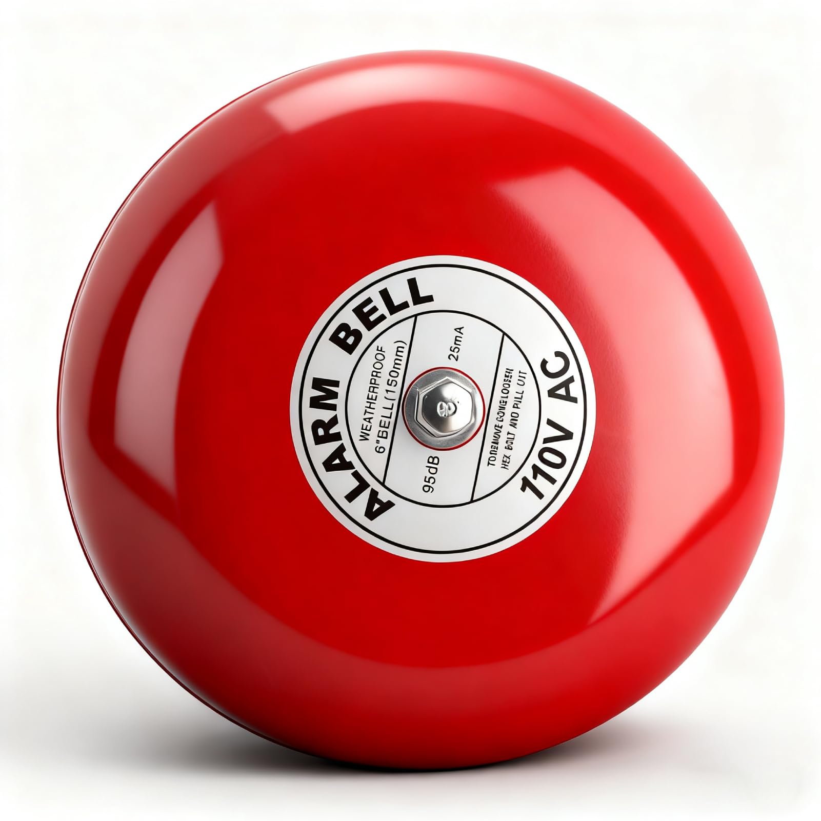 Electric Round Alarm Bell, Security Fire Alarm with Solid Aluminum Base, 150mm / 5.9in (AC110V)