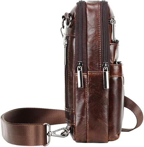 Miniatura 4 de Bolsa de hombro pequeña de cuero para hombres y mujeres bolsa de mensajero para viajes al aire libre de negocios #01coffee, #02black(s),