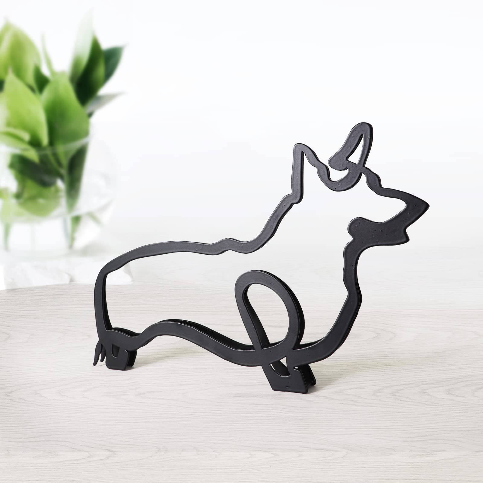 Dog Minimalist Art Wall Sculpture, Abstract Metal Wire Geometric Line Drawing Art Statue (Corgis)
