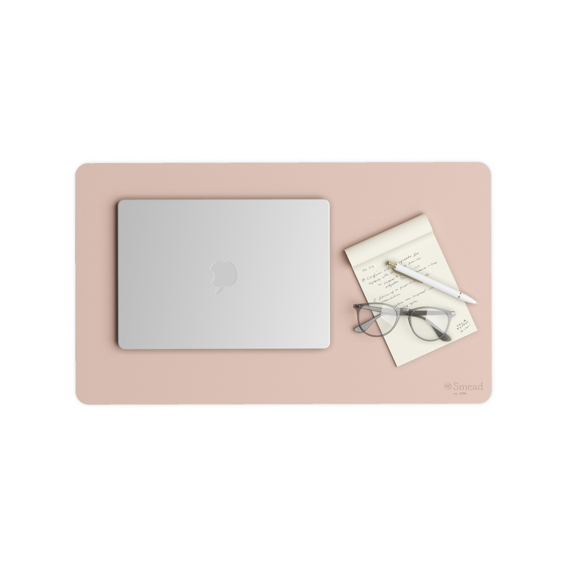 Smead Desk Pad, Vegan Leather Desk Mat with Non-Slip Faux Suede Backing, Perfect Desk Organizer for Office Decor, 23.6" x 13.7" Small, Dusty Rose (64839)