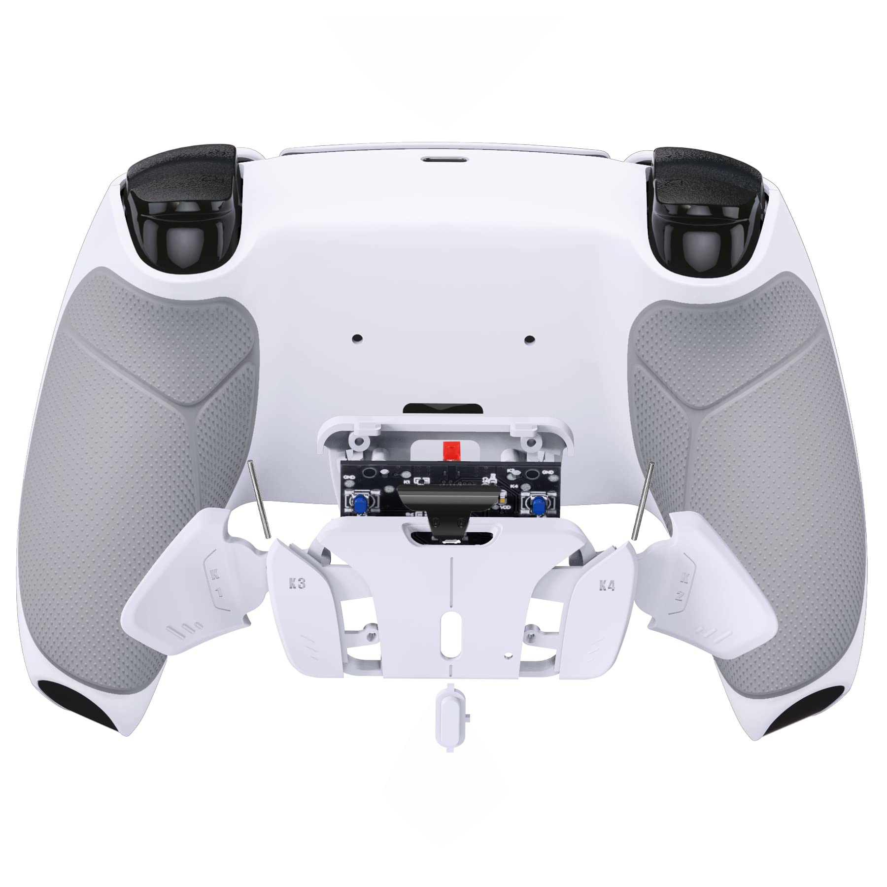 eXtremeRate Rise4 Remap Kit per ps5 Controller BDM-010/020,4 Paddles Aggiuntivi Programmabili & Cover Grip Gommato, Palette Tasti Posteriori Back Button Accessori per ps5 Joystick, Bianco Grigio