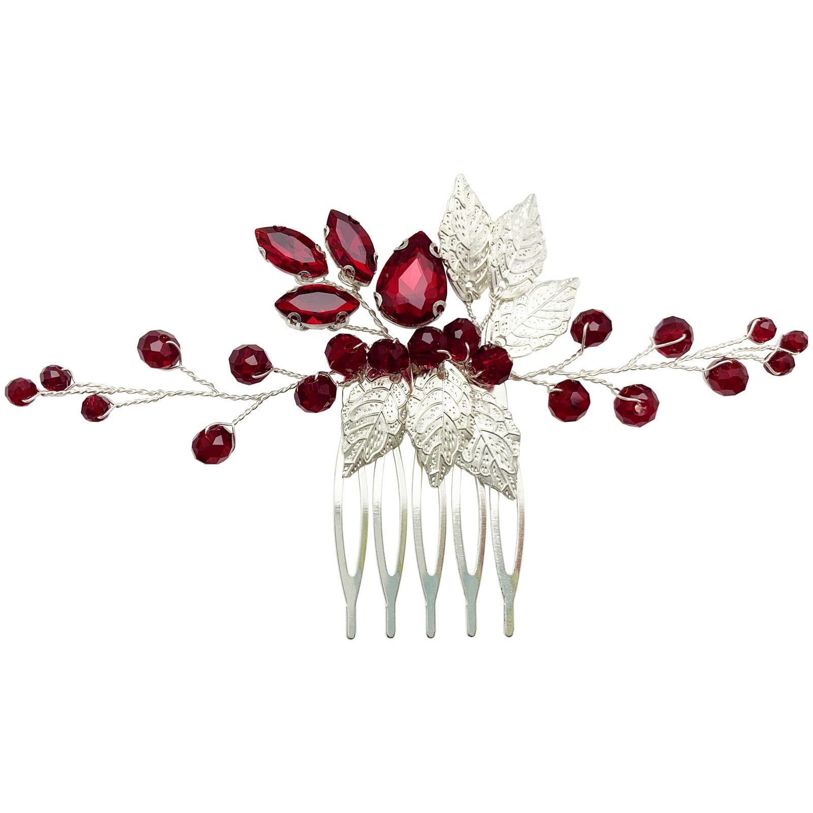 BETITETO Bridal Hair Comb Emerald Green Crystal Gold Leaf Vine Hair Piece Accessories for Wedding Bride Women Party (Wine ...