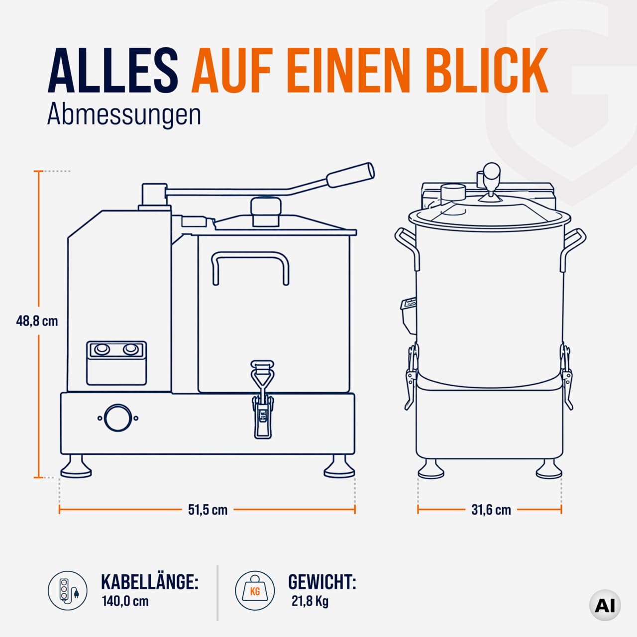 GastroHero Kutter 12L, Cutter für Gemüse & Brot, Edelstahl CU-ECO12