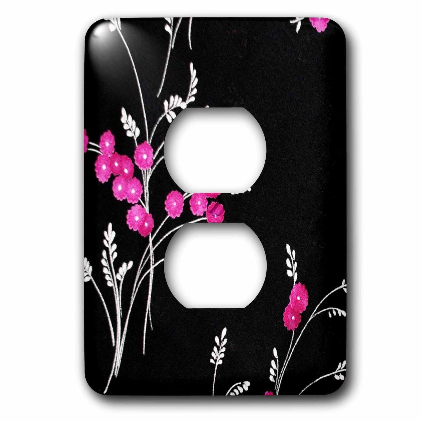 Rose Flowers sur noir cache-prise robuste et lavable pour double prise électrique