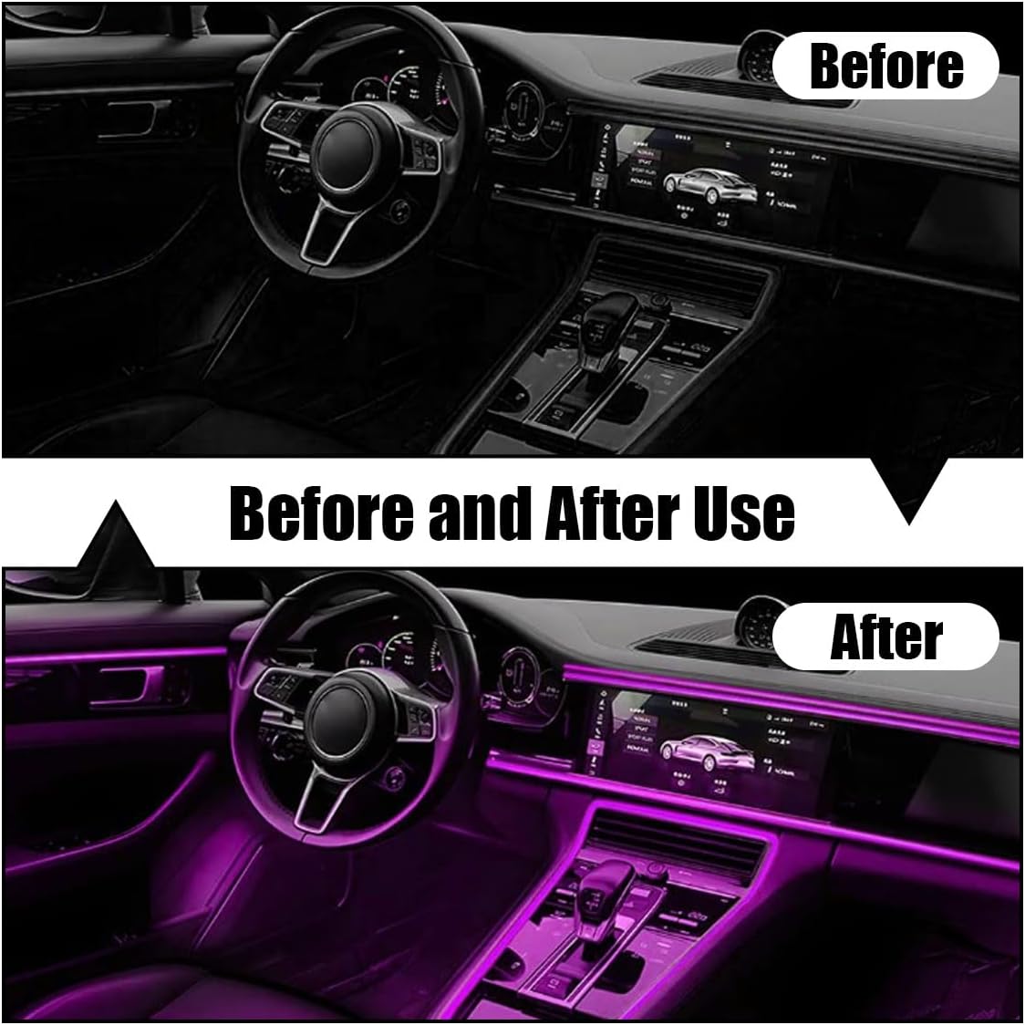 EL Wire Interior Car LED Strip Lights, USB Car Neon Light Strip with Sewing Edge, 16FT Neon Light 5V with Fuse Protection, Electroluminescent Car Indoor Decorations (Purple)