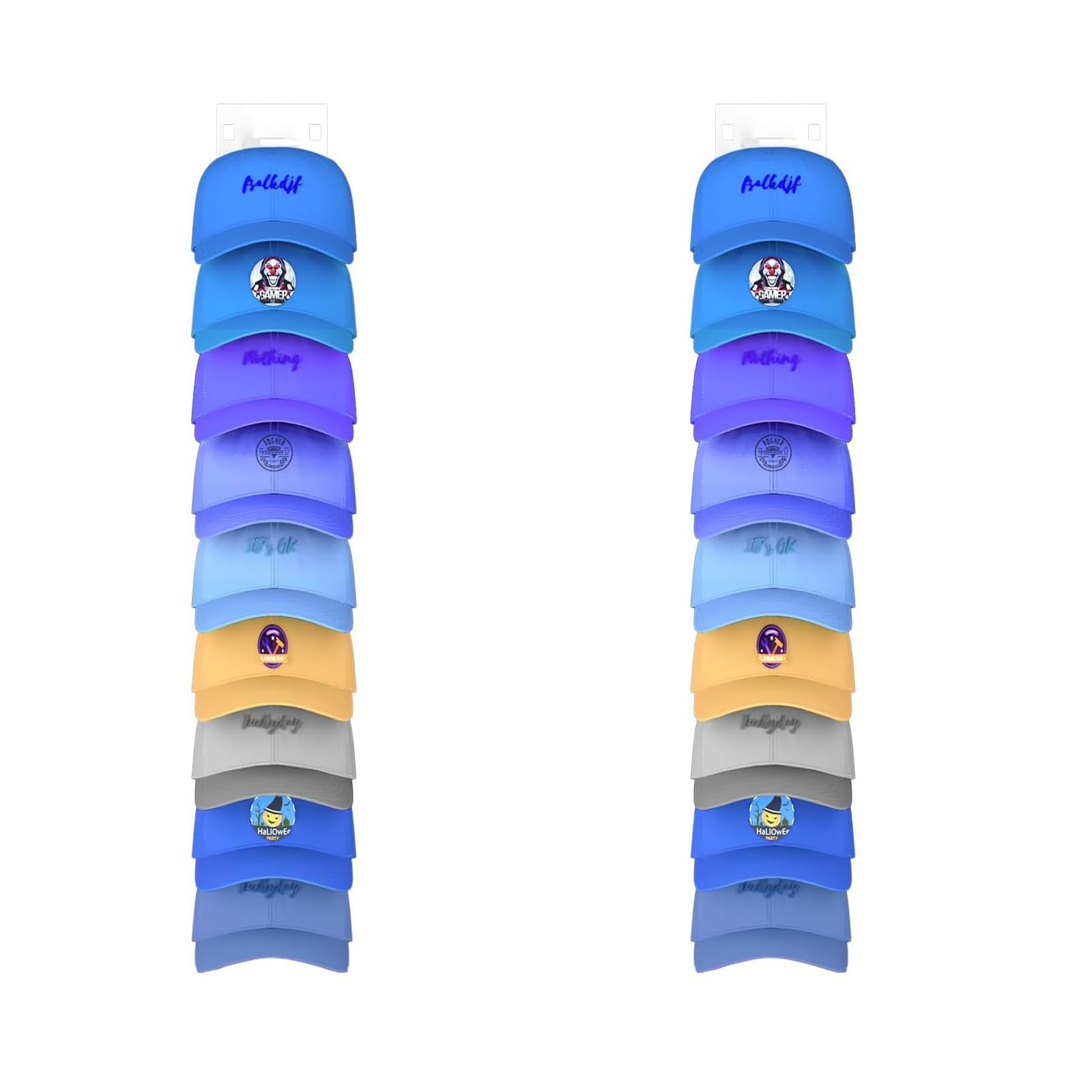 2 Pack Hat Organizer for Baseball Caps, Hat Rack for Wall with Strong Adhesive, Wall Mounted Hat Hooks Hold up to 18 Hats for Closet Door and Bedroom (16x2.3 inch) (White)