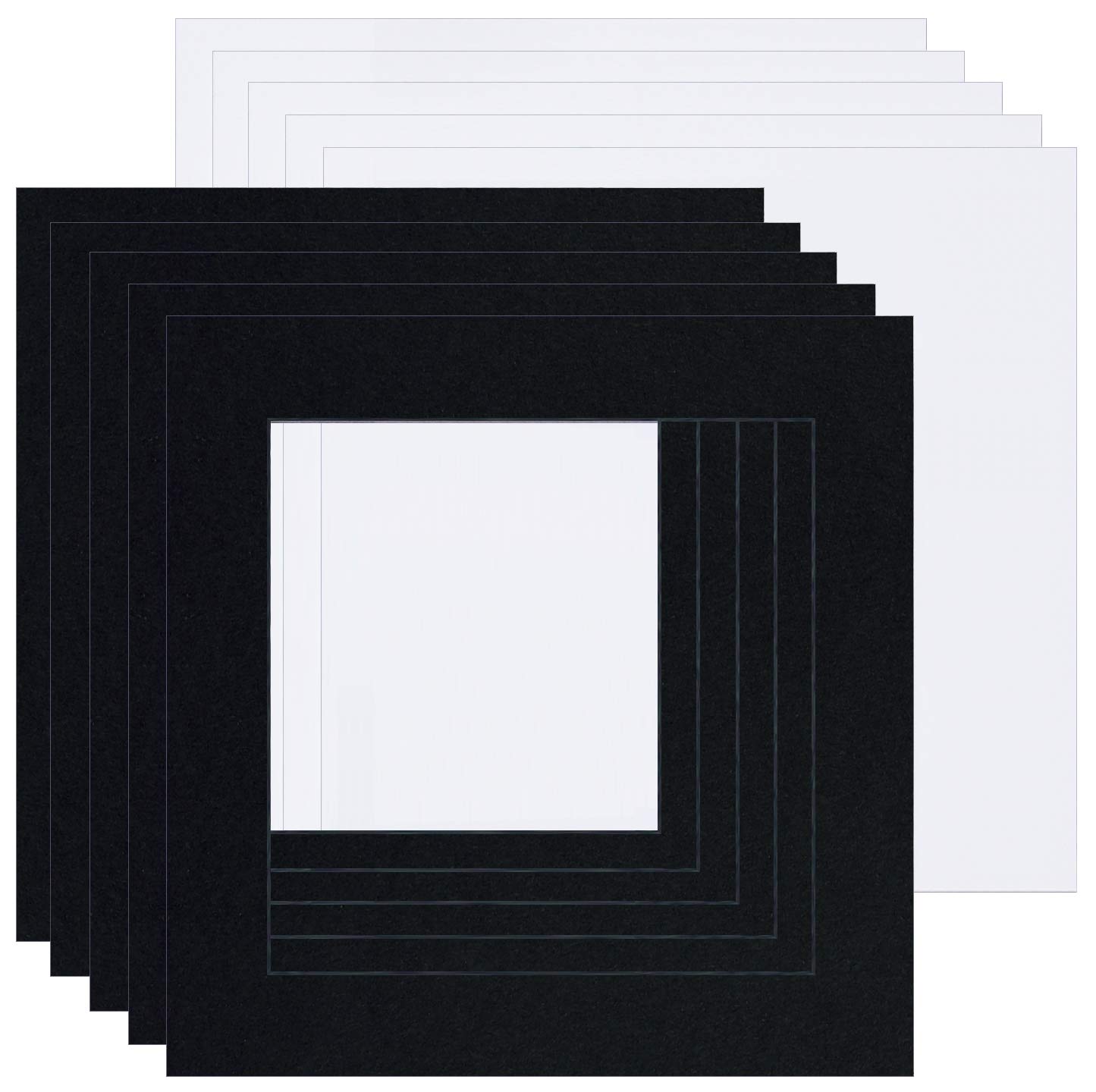 Picture Mounts with Backs, Pack of 10, Choice of Size & Colour [Black (Black-core), 10 pcs, 9 x 9 to fit 7 x 7]