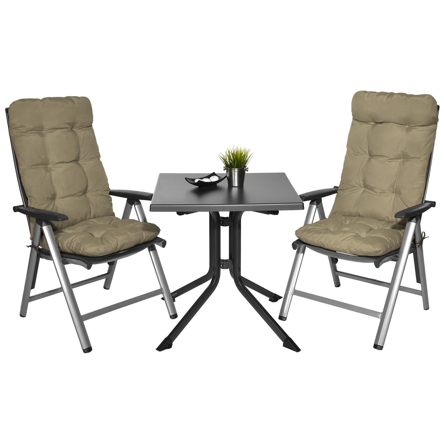 Beautissu Set de 4 Cojines sillas Jardin Flair HL - Cojín para sillas de terraza o Cojines Exterior con Respaldo Alto - 120x50x8 cm - Relleno de Copos de gomaespuma - Azul Paloma