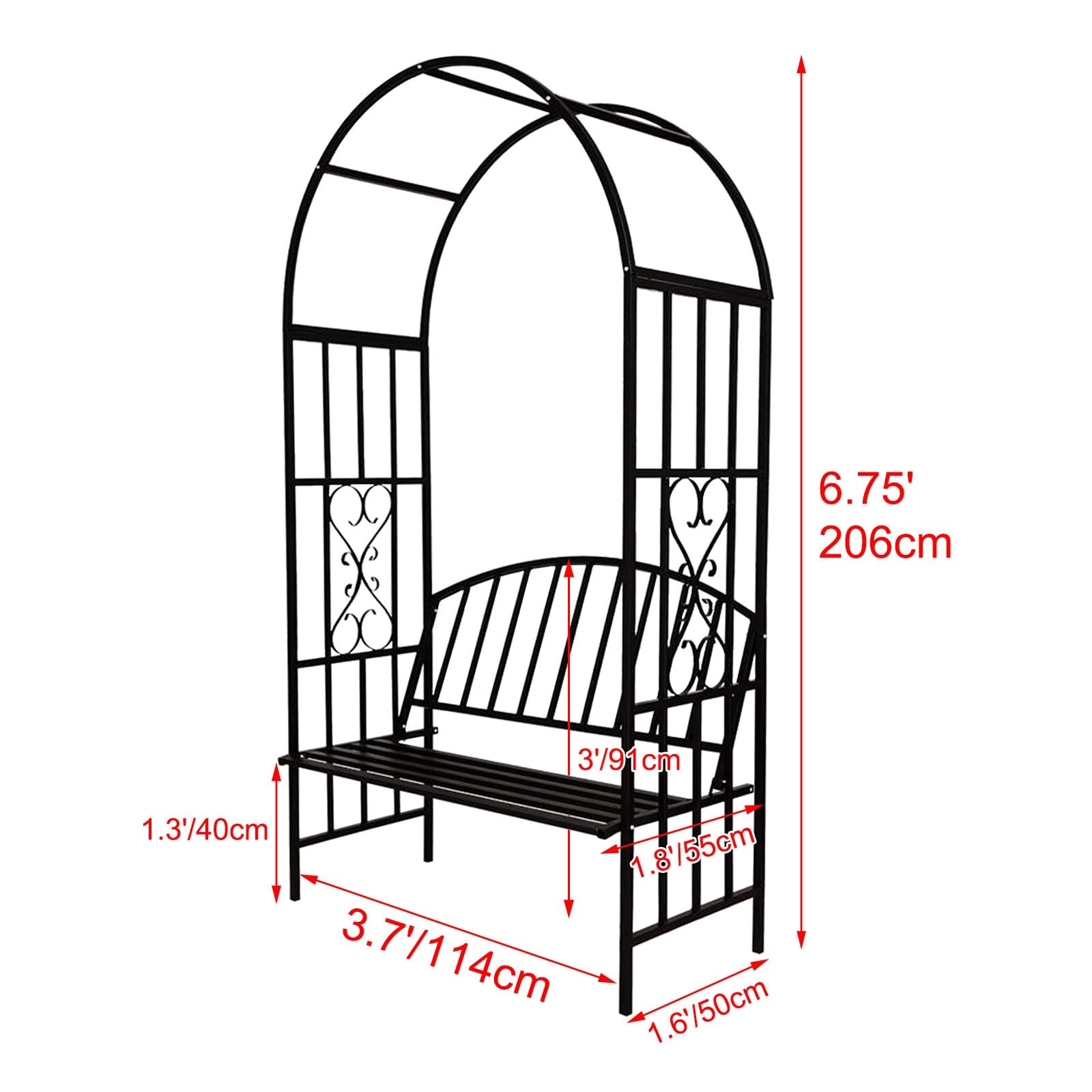 Treillis de jardin en métal robuste avec banc – Parfait pour les plantes grimpantes et la décoration extérieure – Arche robuste pour l'aménagement paysager de jardin
