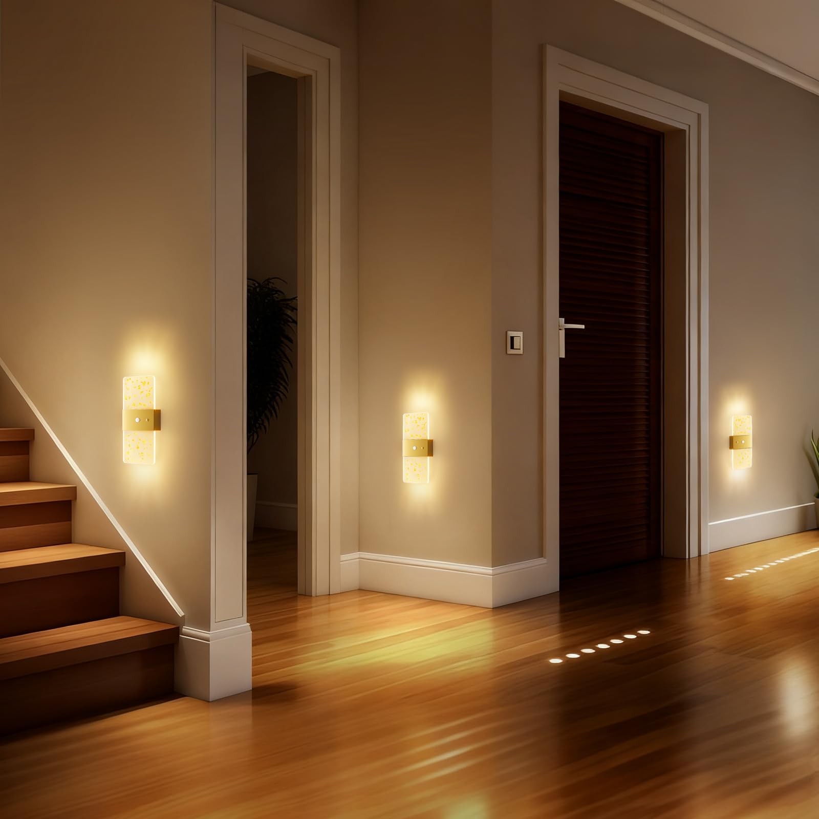EaEa 2 Stück LED Acryl Wandleuchte mit Bewegungsmelder Innen Akku Wandlampe Ohne Stromanschluss Kabellos Nachttischlampe Touch Dimmbar Aufladbare 2600mAh Magnetische Wandbeleuchtung Ohne Bohren,Gold