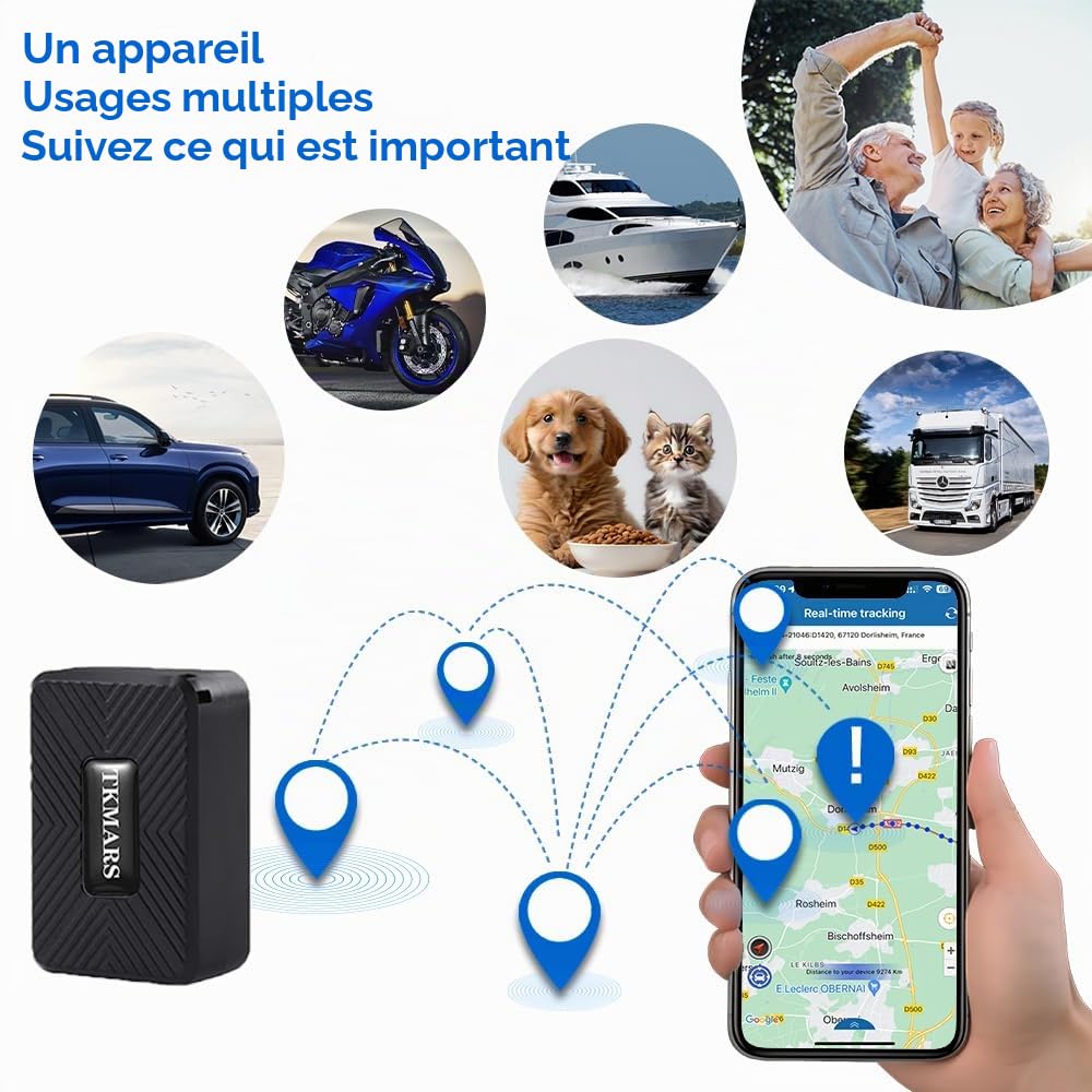 Micro Traceur GPS Tracker pour Voiture Moto Velo,Mouchard GPS 1500 mAh Positionnement Enfant Toutes 10s Alarme Aimant Puissant Localisateur Suivi Global Temps Réel