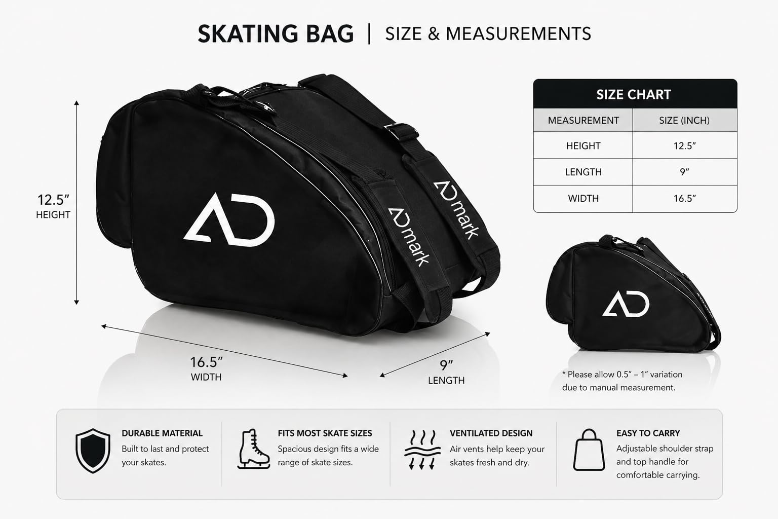 ADMARK Branded Skating Bag for Roller Skates | Inline Skates Sports Bag & Travel Bag for Men/Women/Kids/Boys/Girls Skating Backpack with Printed Design. 2