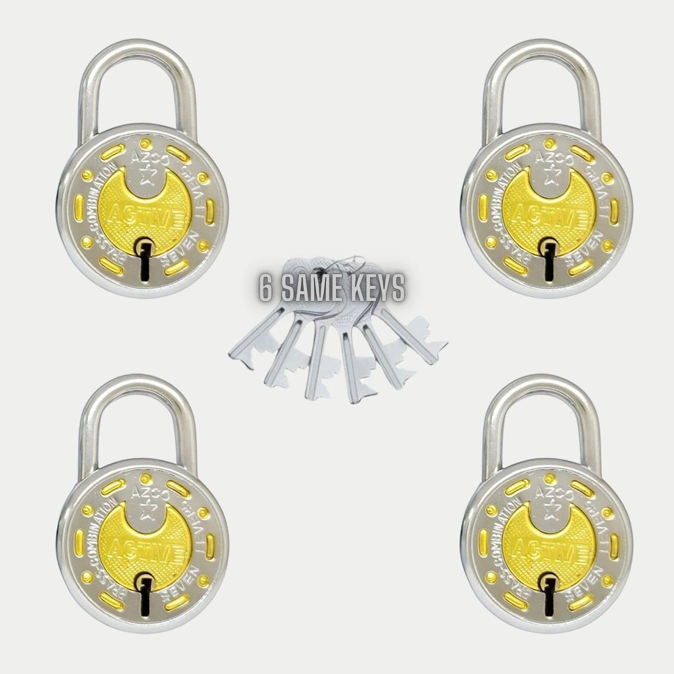 Active Round Lock Small Size 50 mm Open with 6 Same Keys 4 Padlocks | Metal Body, Double Locking 7 Steel Lever | Lock and Keys for Home Door Shop Offices Door Silver Gold Finish Pack of 4-image-6