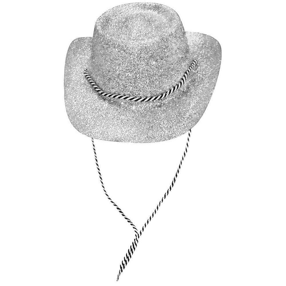 24 X LARGE SILVER GLITTER COWGIRL HAT FANCY DRESS ACCESSORY HEN PARTY COWBOY HATS