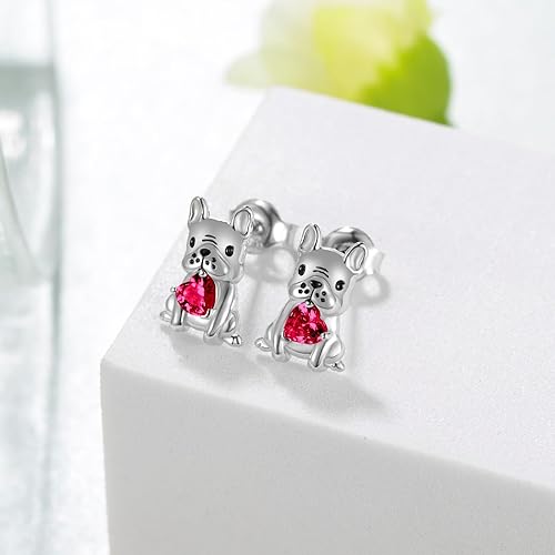 Miniatura 2 de Aretes de perro para mujer, plata de ley 925, diseño de bulldog francés, joyería de perro de animales, regalos para hija, nieta, niñas y mujeres