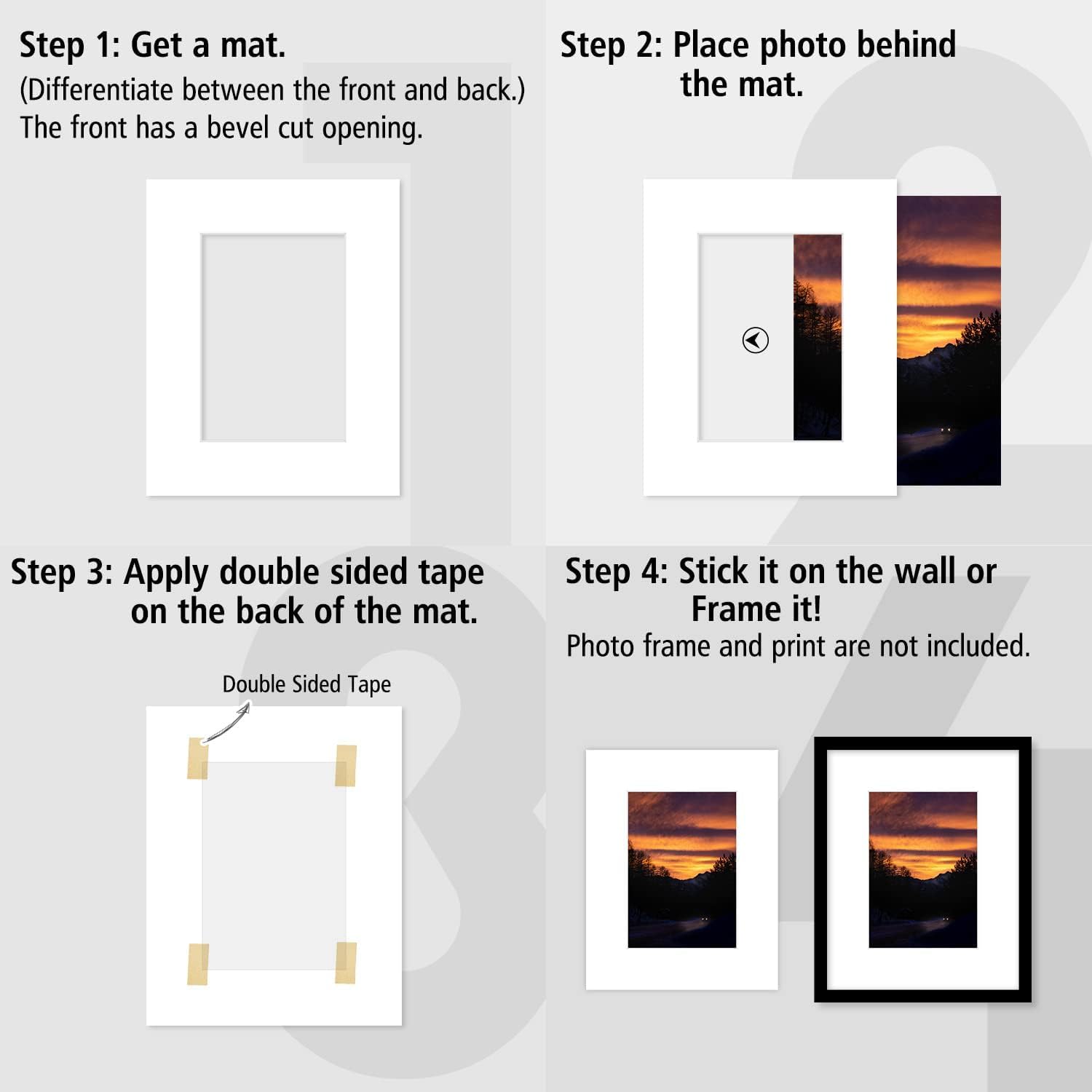 Art Street Pack of 25 White Pre-Cut 6x8 Inch Picture Matted To 4x6 Inch Photos with White Core Bevel Cut Mattes Sets. Includes 25 High Premier Acid-Free Mats 4