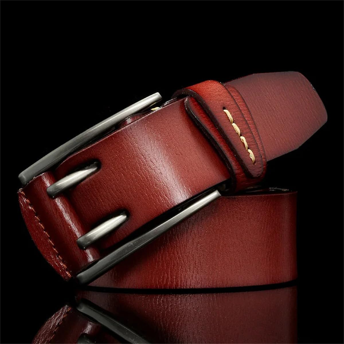 4 Cm Breiter Gürtel Aus Echtem Leder Im Vintage-Stil Mit Dornschließe, Jeansgürtel