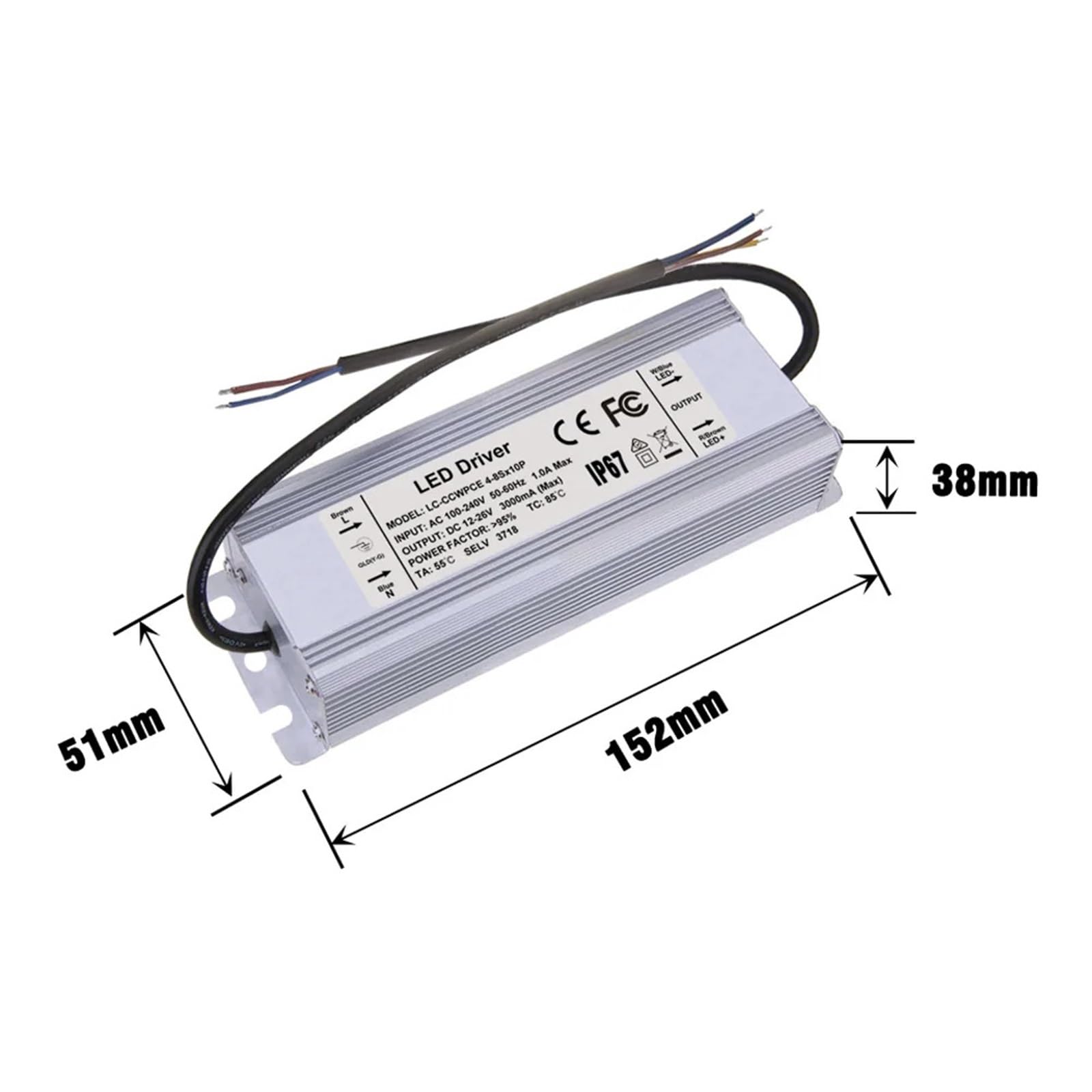 Illuminazione Driver LED Corrente costante 700 1200 2100 2400 3000 mA 40 50 60 70 Alimentatore IP67 da 80 W Watt(Plastic Case,2100mA 18-39V)