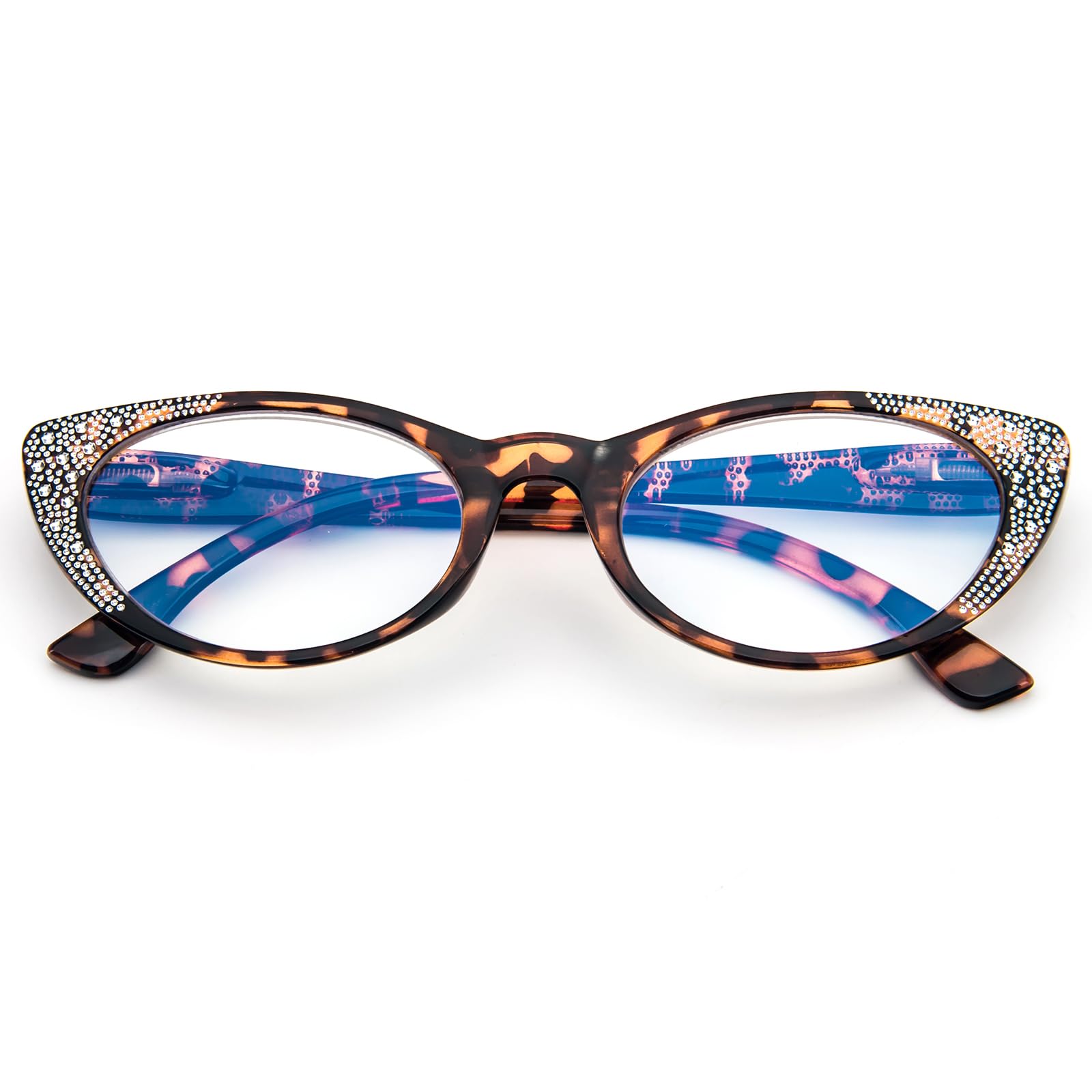 MMOWW Gafas de Lectura Ojo de Gato, Diamante incrustado Gafas de Lectura Anti - luz azul Para Mujeres y Hombres (Marrón, 1.5)