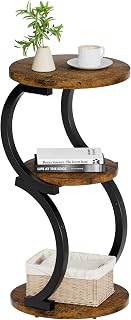 JUSTOGO 3-Tier S-Shaped Round Side Table, Rustic Brown Wood Metal End Table for Small Spaces, Living Room Bedroom Nightstand