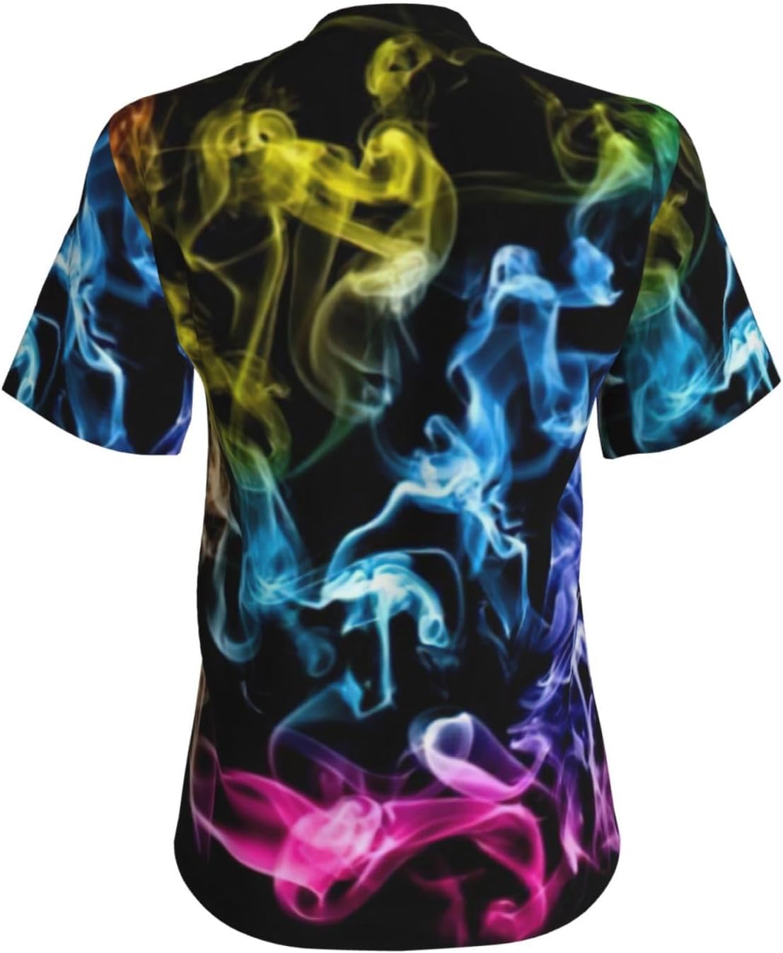 Women Casual Colorful Smoke Print V-Neck T-Shirt Short Sleeve Summer Trendy Tops.