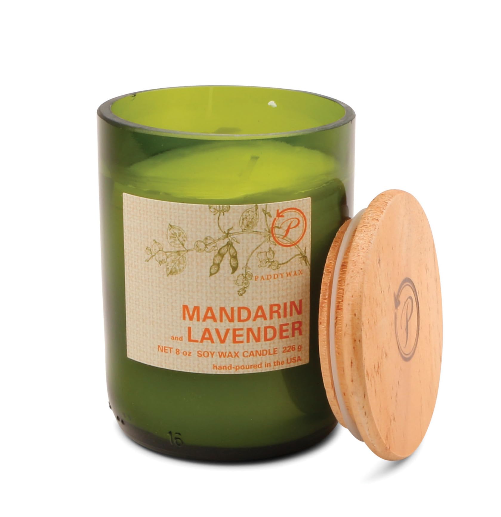 Paddywax Scented Candles Eco Green Artisan Candle in Recycled Glass Vessel, 226g, Mandarin & Lavender