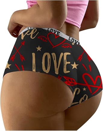 Womens Sexy Girls Underwear Soft Love Heart Breathable High Waist Brief Boyshorts Stretchy Booty Bikini Panties