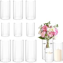 9 Pack Glass Cylinder Vases 6,8,10 Inch Tall Clear Flower Vase Bulk Glass Vases Hurricane Floating Candle Holder for Table Centerpiece Party Wedding Home Decor